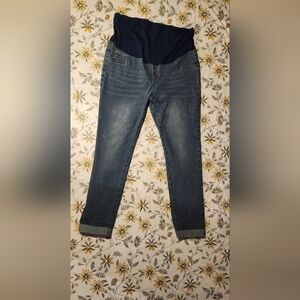 SHEIN Blue Ankle Cropped Jeans with Stretchy Waistband and Cuffed Legs